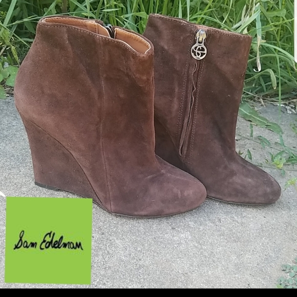 Sam Edelman Brown Suede Wedges 7 - Picture 1 of 9